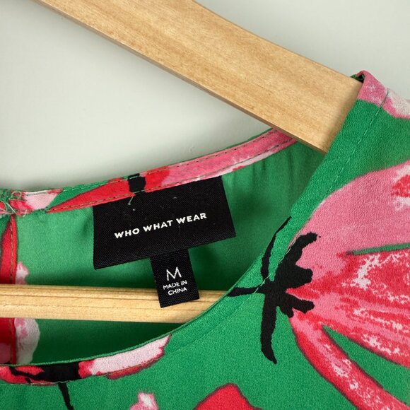 Women's Who What Wear Green and Pink Floral Sleeveless Blouse, Size M - Picture 3 of 8